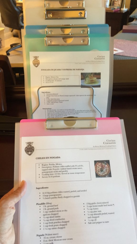 Printed recipes -Mexican cooking classes