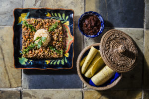 Picadillo with vegetables in chipotle sauce